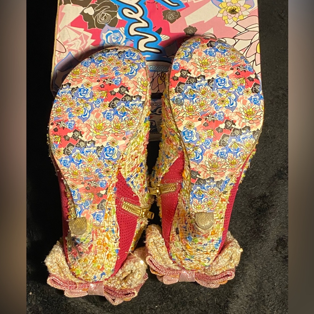 Irregular Choice”Baby Beauty”pink/multi tweed booties,back bow, original box,7.5 - Picture 11 of 11